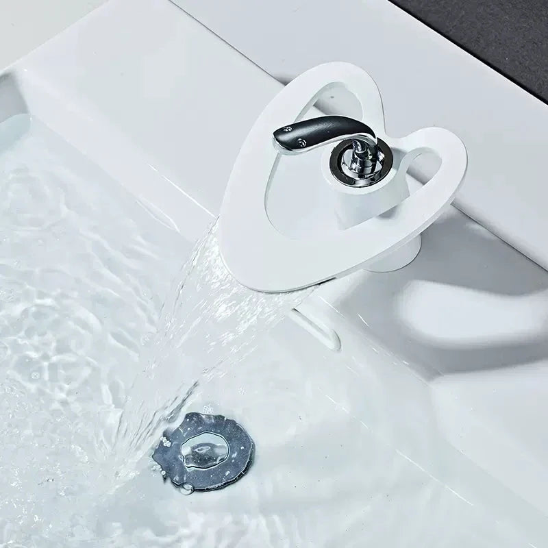 DecorBites™ Golden/White Basin Faucet: Black Brass Waterfall Sink Mixer Tap, Hot & Cold.