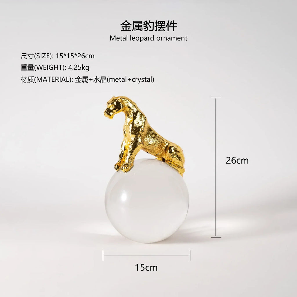 DecorBites™ Leopard Crystal Ball Metal Cheetah Sculpture Home Decor