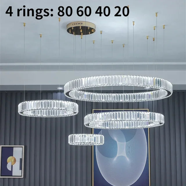 نجفة DecorBites™ الكريستالية المزودة بحلقات LED - تركيبات إضاءة متدلية فاخرة للفلل والسلالم