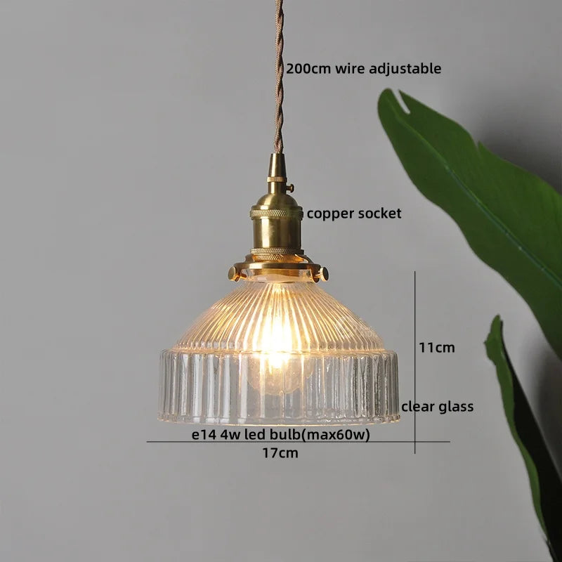 مصباح تعليق LED من DecorBites™ بتصميم ياباني، مصابيح تعليق زجاجية نحاسية