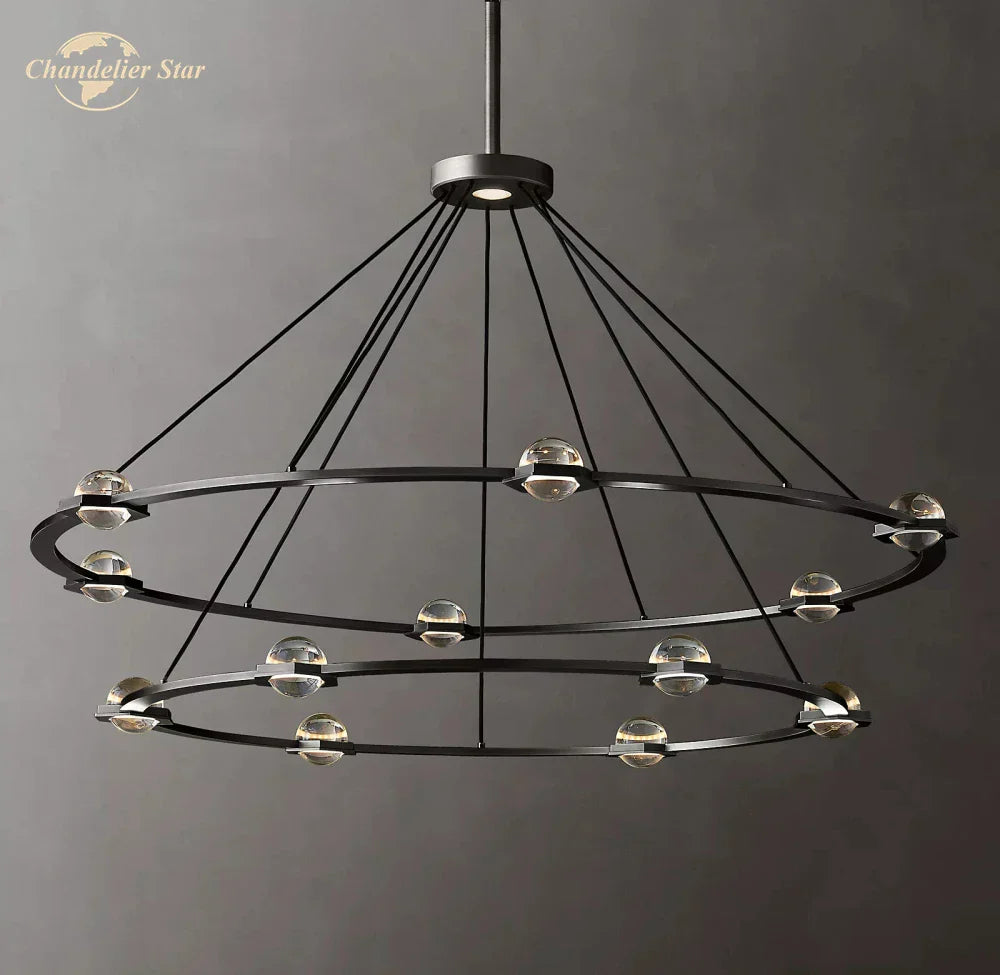 DecorBites™ Éclatant Two-Tier Round Crystal Chandelier for Living & Dining Room