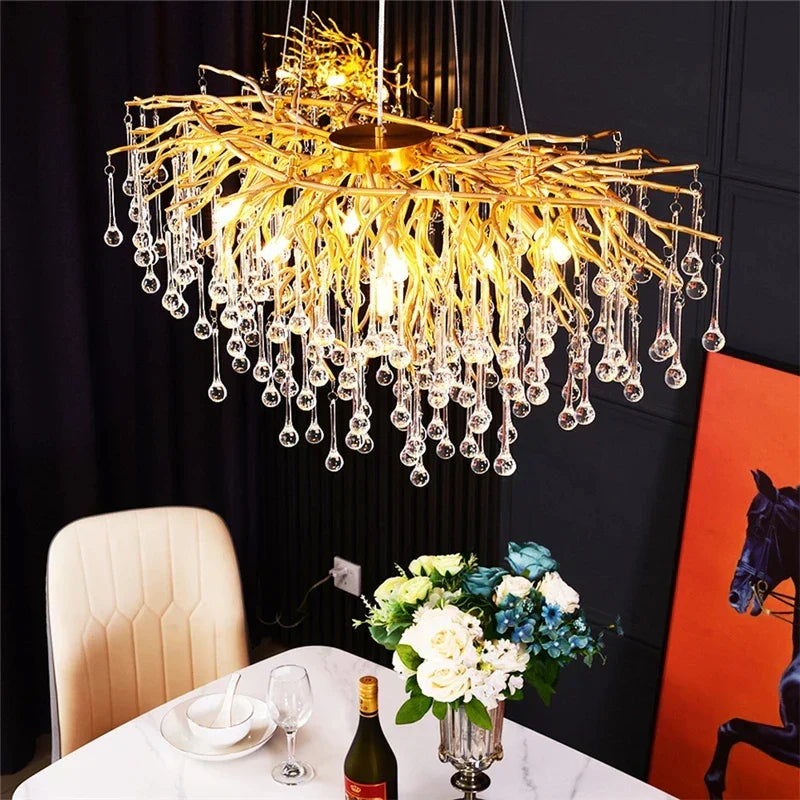 DecorBites™ Crystal Water Drop Chandelier – Luxury Ceiling Light for Hotels, Restaurants, Villas
