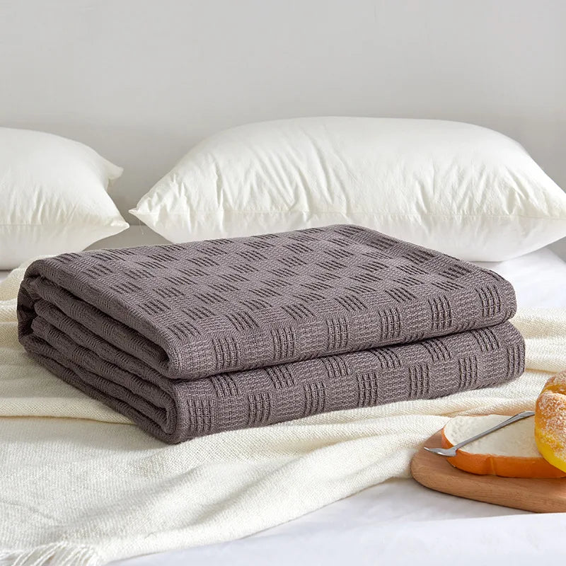 DecorBites™ Cotton Waffle Towel Quilt Single Blanket for Office & Picnics