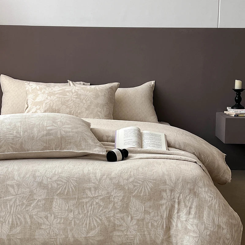 DecorBites™ Linen Cotton Jacquard Bedding Set with Duvet, Sheet, and Pillowcases