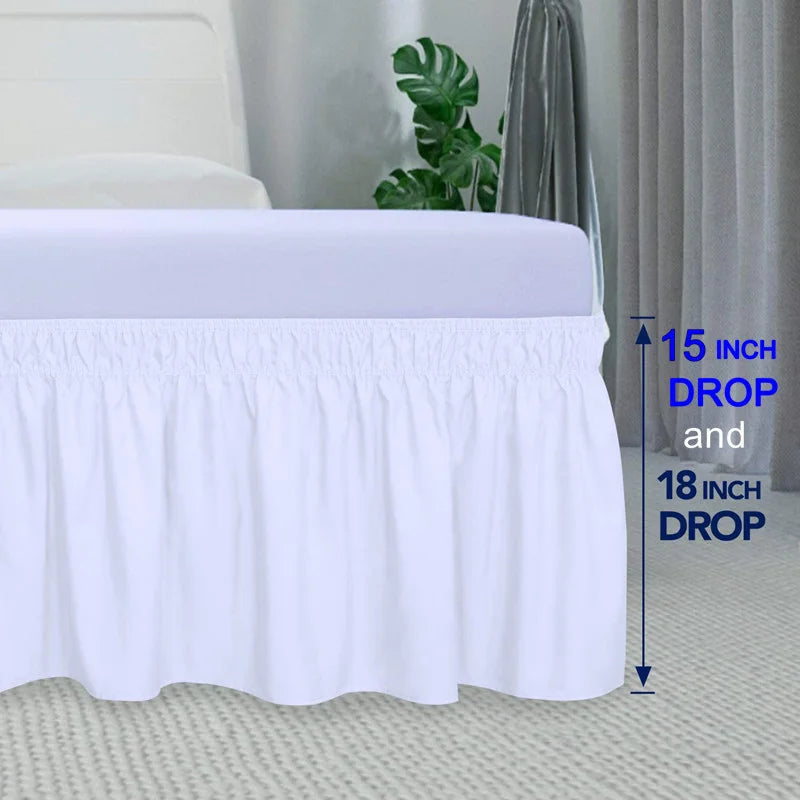 DecorBites™ Elastic Bed Skirt - Soft Wrap Around Ruffles - Fade Resistant Solid Color
