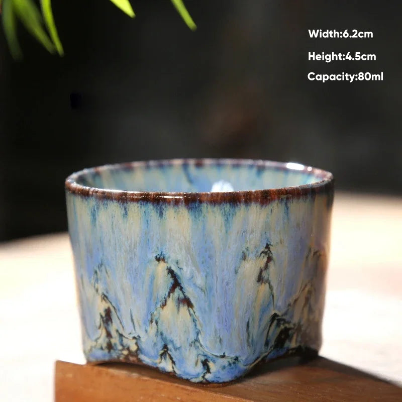 فنجان شاي سيراميك من DecorBites™ ياباني الصنع بتأثير الفرن - كوب قهوة إسبريسو خزفي، فنجان شاي كونغ فو