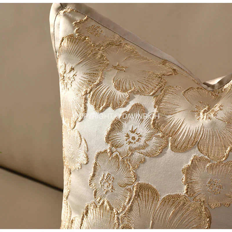 DecorBites™ Embossed Floral Cushion Cover European Style Champagne Throw Pillow Case