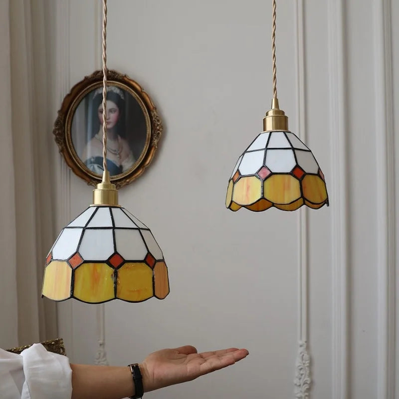 DecorBites™ Glass LED Pendant Lamp Tiffany Style Hand Stitch Dining Room Light