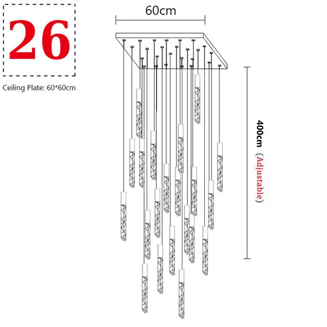 New Staircase Chandelier LED Modern Duplex Loft Spiral Long Chandelier Creative Villa Living Room Bedroom Hanging Crystal Light