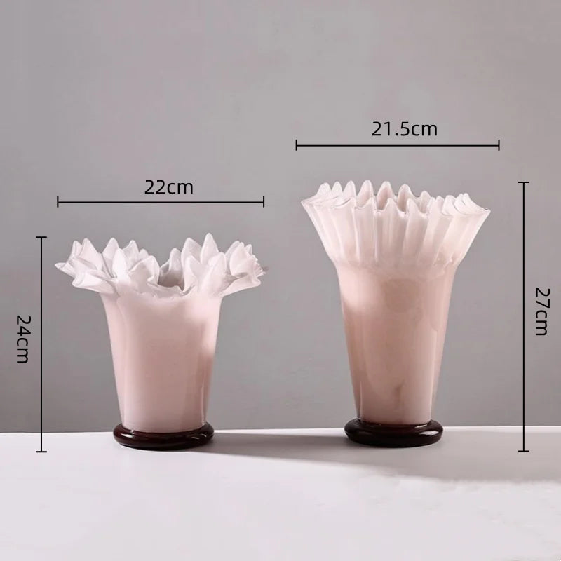 مزهرية زجاجية كبيرة من DecorBites™ بحافة ورقة اللوتس لديكور المنزل