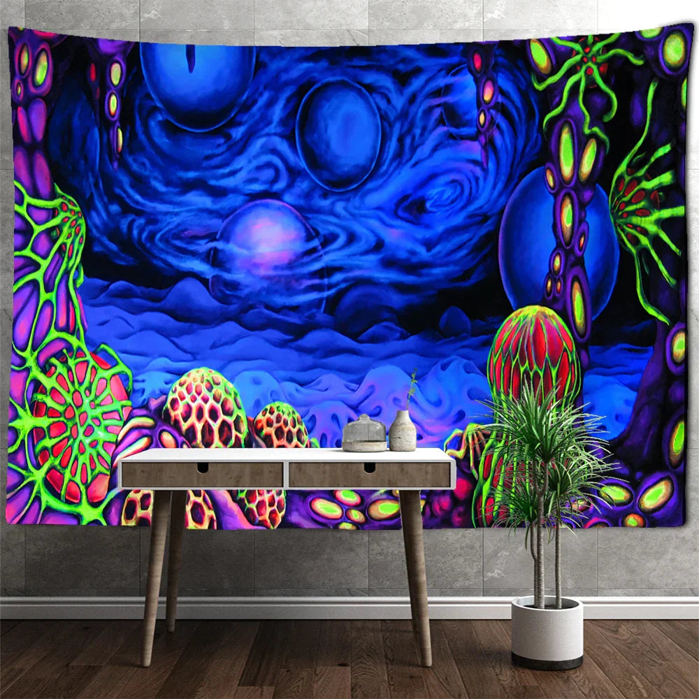مفروشات DecorBites™ الجدارية تحت الماء بتصميم قنديل البحر: فن فضائي سريالي لديكور المنزل