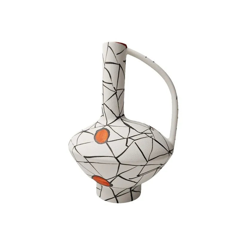 DecorBites™ Geometric Line Ceramic Vase with Fringe Decoration