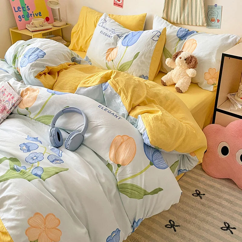 DecorBites™ Cloud Cotton Printed Bedding Sets | Super Soft Quilt Set for School Home Twin King