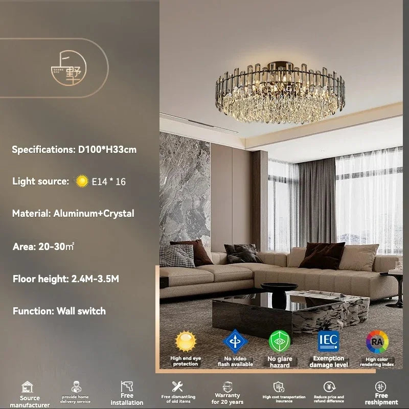نجفة سقف كريستال ذهبية من DecorBites™: إضاءة LED متدلية عصرية فاخرة لديكور المنزل