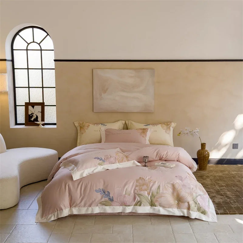 DecorBites™ 100S Egyptian Cotton Embroidery Bed Linens Set for Queen King Euro Size