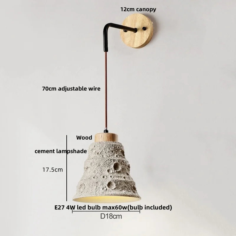 DecorBites™ LED Wall Light Fixture Cement Wood Base Bedside Lamp