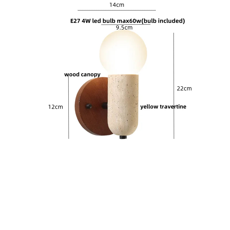DecorBites™ LED Wall Light Fixture Yellow Travertine Stone Modern Bedside Lamp