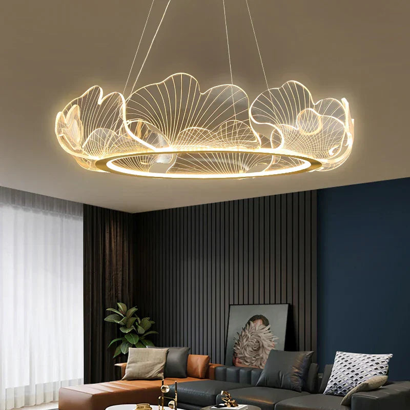 DecorBites™ Ginkgo Gold Acrylic LED Pendant Light - Modern Minimalism Chandelier
