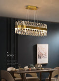 DecorBites™ ثريا كريستال ذهبية: وحدة إضاءة مستطيلة حديثة لغرفة الطعام بتقنية LED