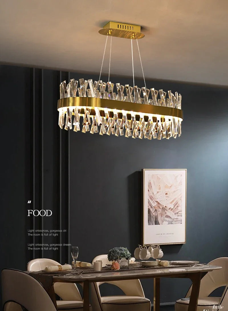 ثريا كريستالية ذهبية بإضاءة LED من DecorBites™ لغرفة الطعام والمعيشة