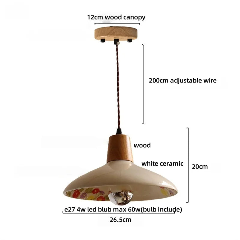 DecorBites™ Brown Wood Ceramic Tassel LED Pendant Lights for Modern Interior Lighting
