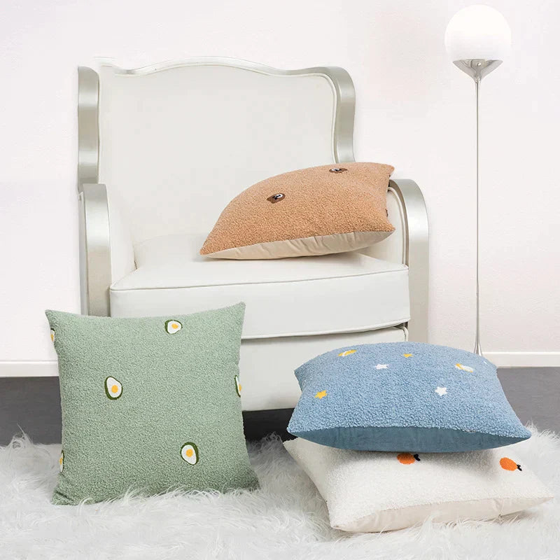 DecorBites™ Fluffy Comfort Pillow Cover 45x45cm Avocado Green Cream Blue Home Decor