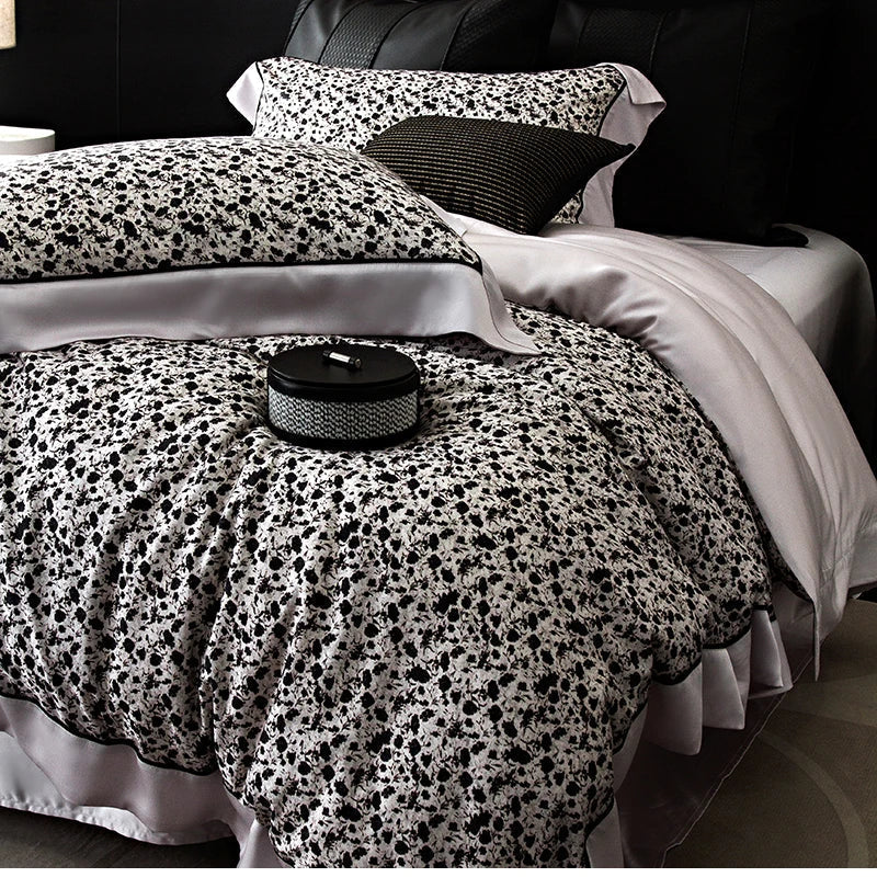 DecorBites™ Flowers Plant Print Bedding Set: Luxe Lyocell Cotton Soft Silky Cool Duvet Cover Set