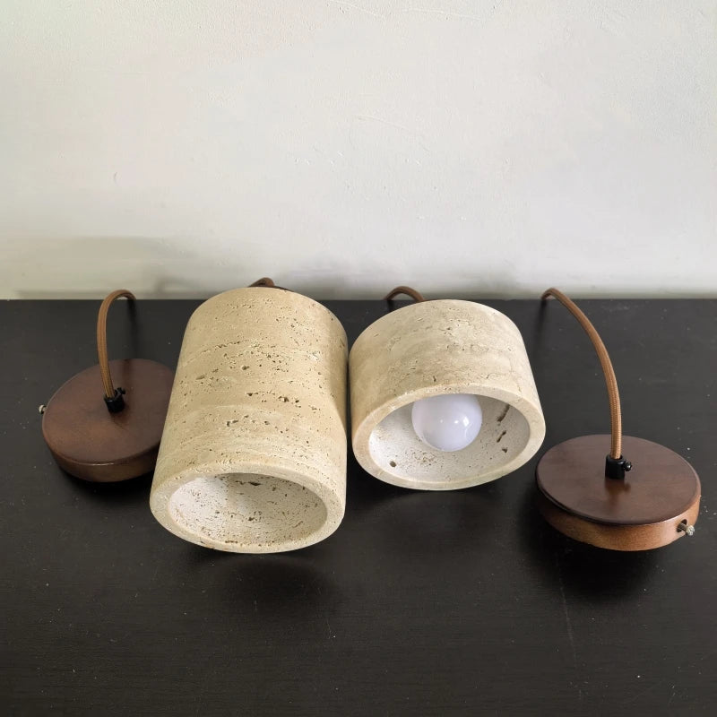 Modern Travertine Stone Pendant Light In Beige