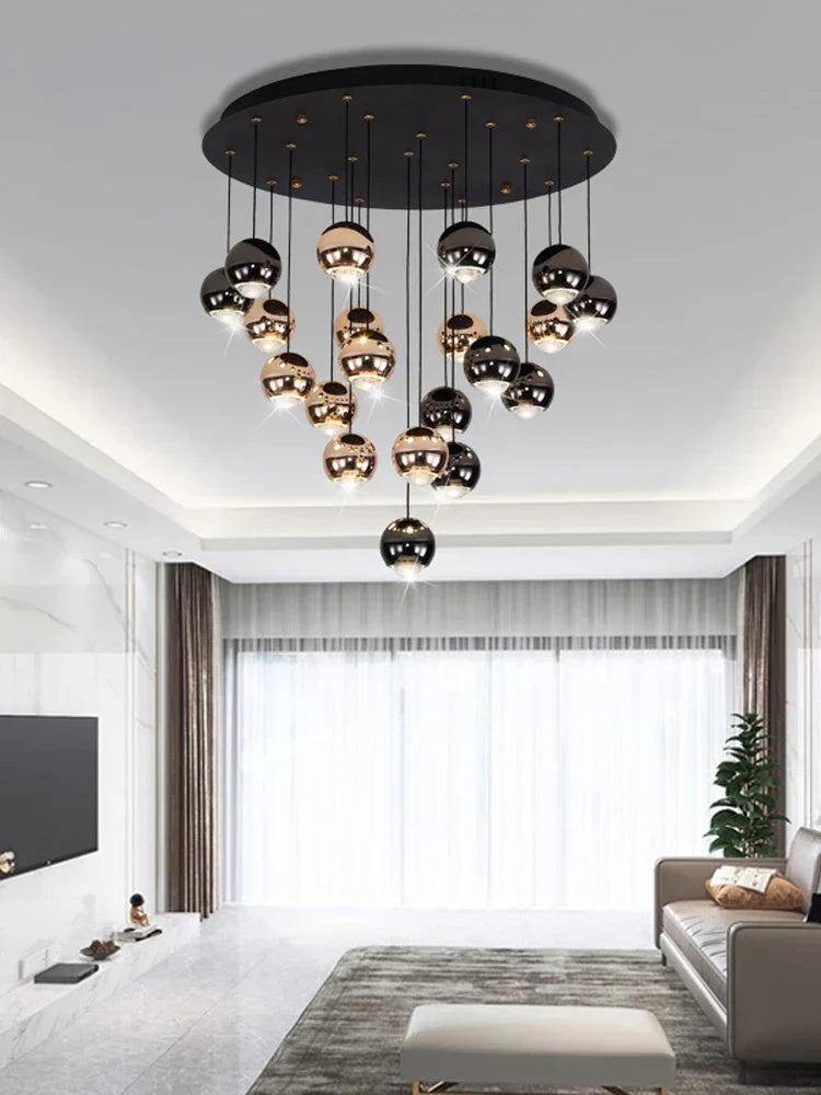 DecorBites™ Crystal Ball Pendant Light for Modern Living Room, Black & Gold Luxury Fixture