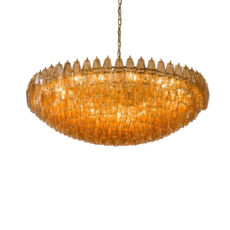 "DecorBites™ Large Pink Glass Chandelier Amber Classic Lighting for Dining Room"