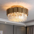 مصباح سقف LED دائري كريستالي ذهبي من DecorBites™ لغرفة المعيشة العصرية