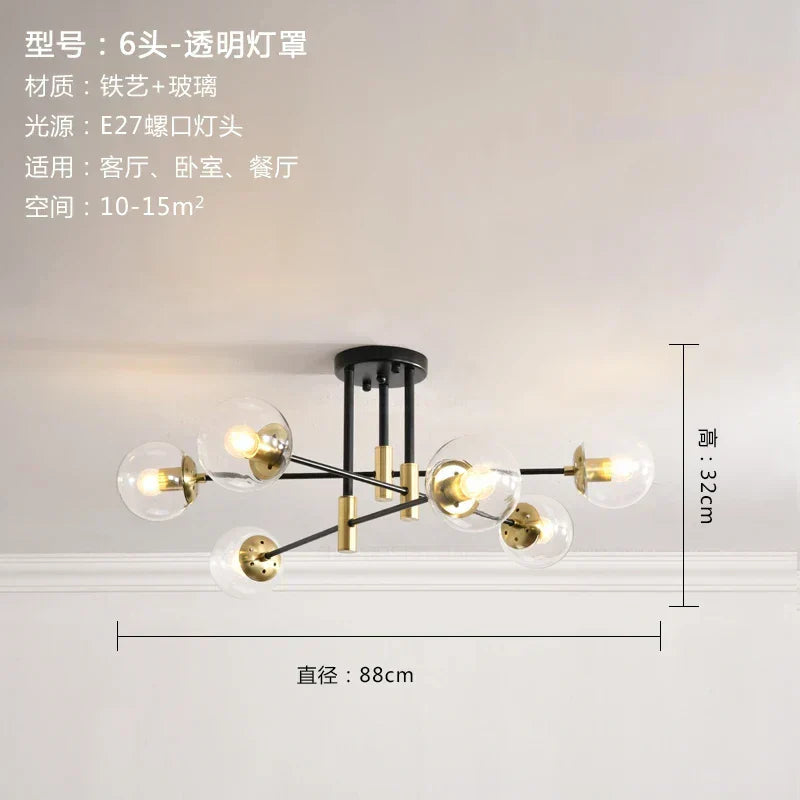 DecorBites™ Glass Ball LED Chandelier Ceiling Light for Living Room and Kitchen