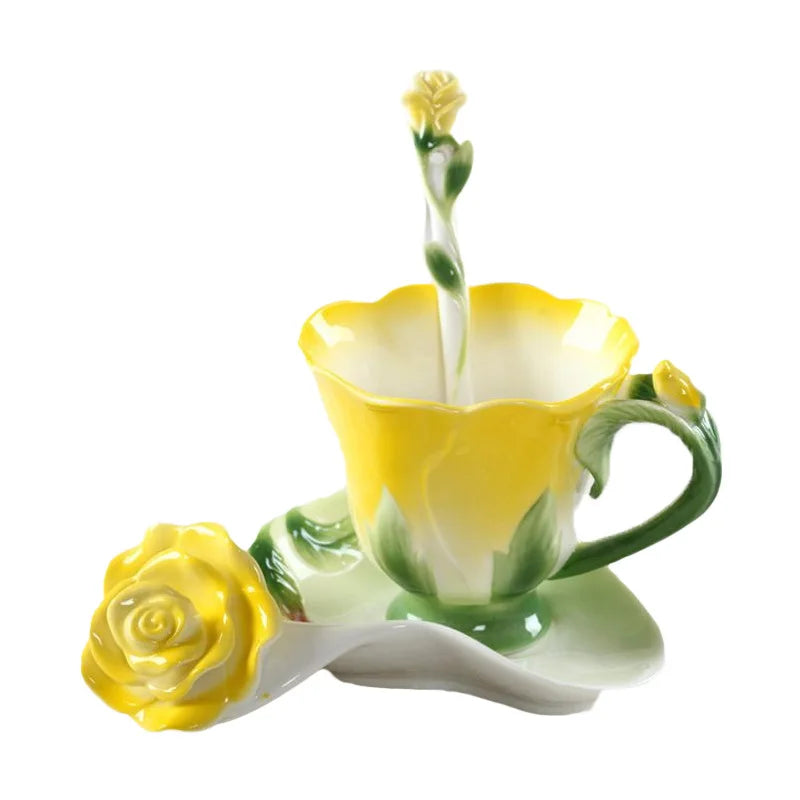 DecorBites™ Enamel Rose Peony Floral Coffee Cup Wedding Birthday Gift