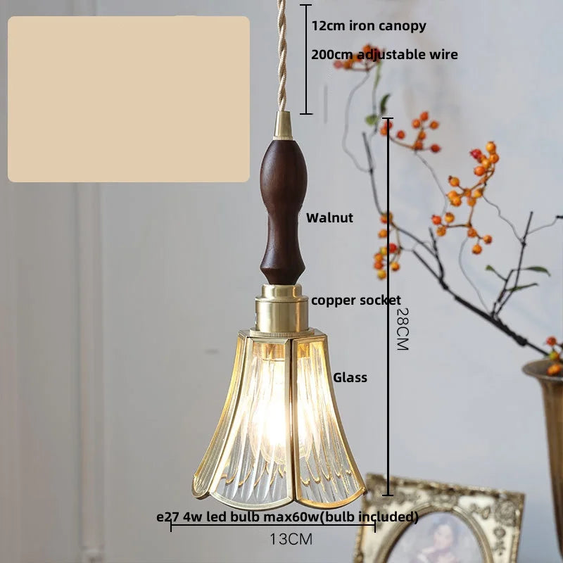 DecorBites™ LED Wood Walnut & Green Glass Pendant Light - Nordic Modern Style