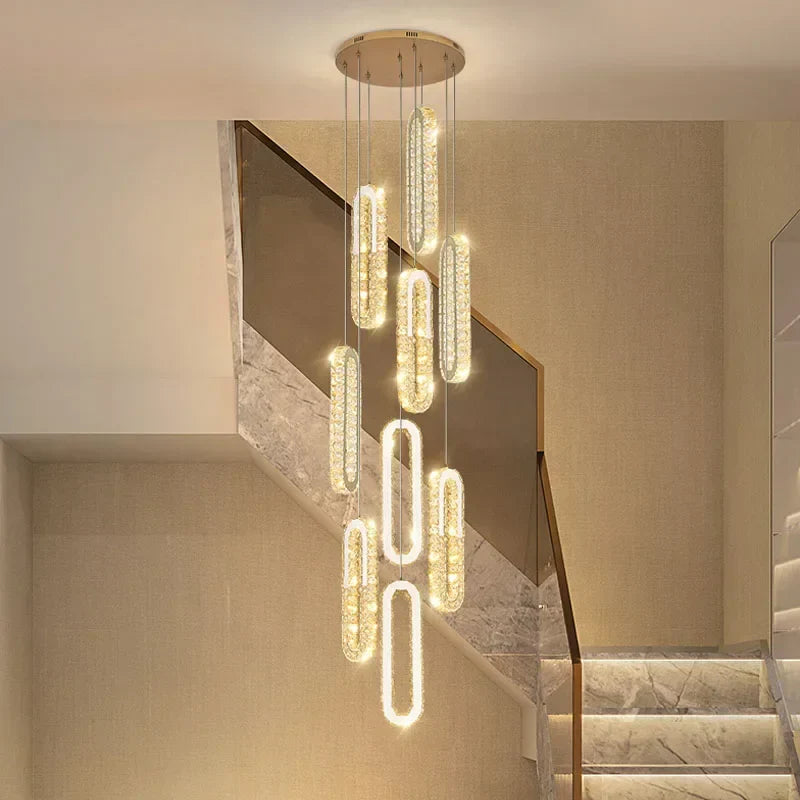 ثريا LED ذهبية كريستالية DecorBites™: إضاءة متدلية طويلة فاخرة وعصرية لغرفة المعيشة