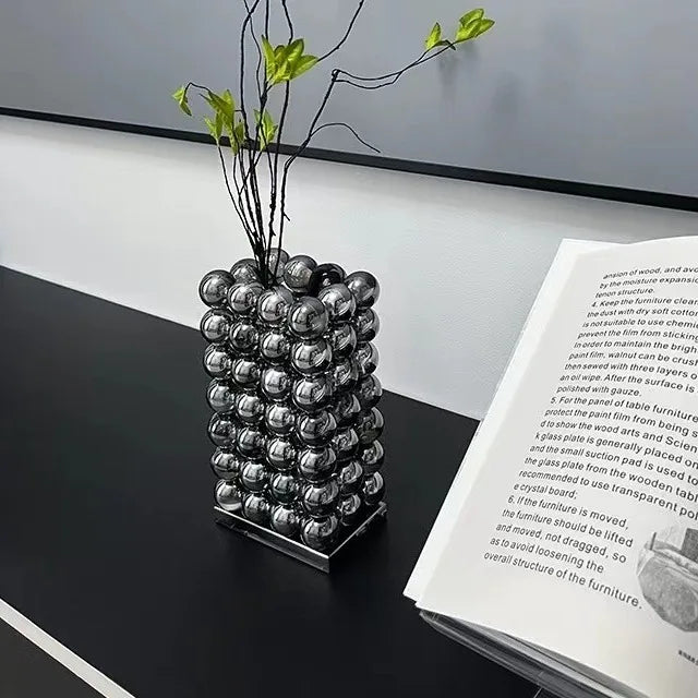DecorBites™ Geometric Crystal Ball Silver Ball Glass Vase, Home Decoration Accessories
