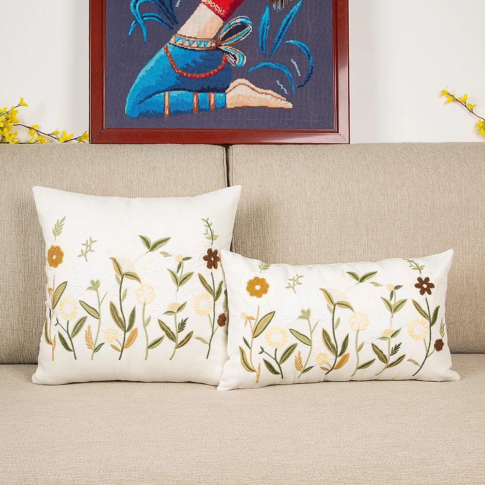 DecorBites™ Bird Embroidered Cotton Cushion Cover 45x45cm Square Floral Pillow Case