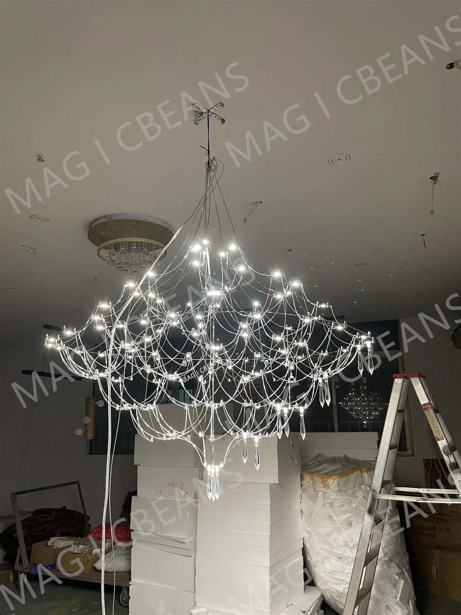 Starry Crystal Firefly Pendant Chandelier in Polished Steel