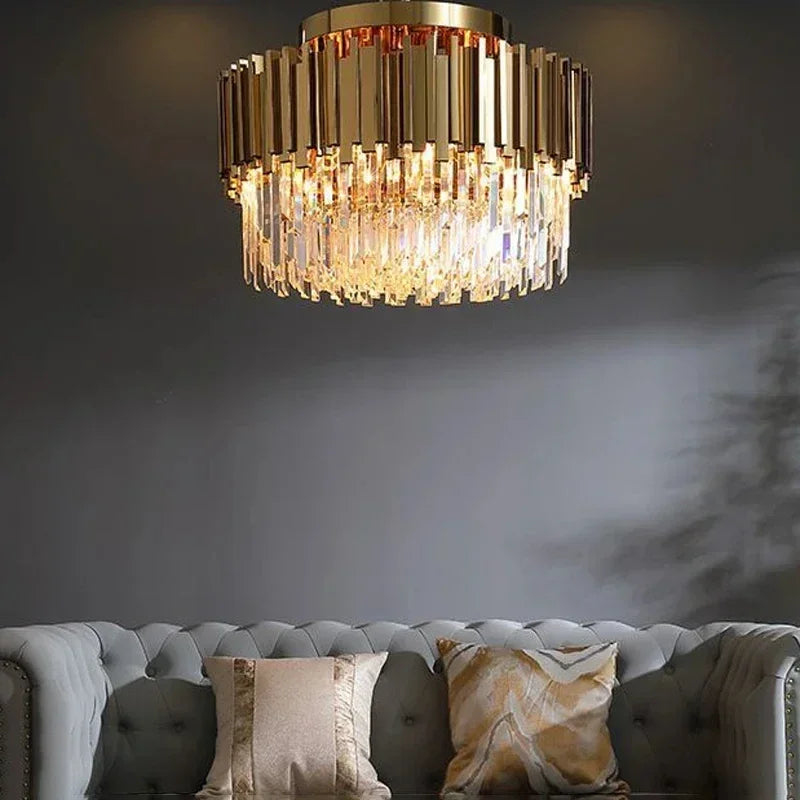 مصباح سقف كريستالي ذهبي DecorBites™ لغرفة المعيشة وغرفة الطعام العصرية