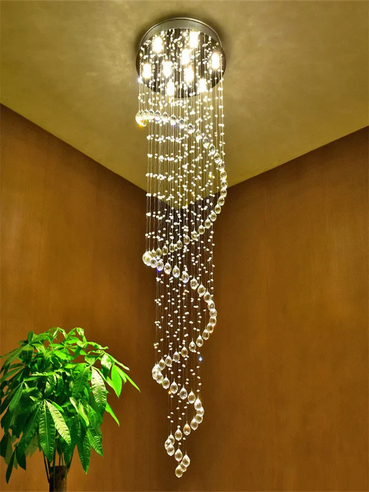 ثريا كريستال لولبية كبيرة LED من DecorBites™ لغرفة المعيشة الحديثة والسلالم وغرفة النوم والفنادق