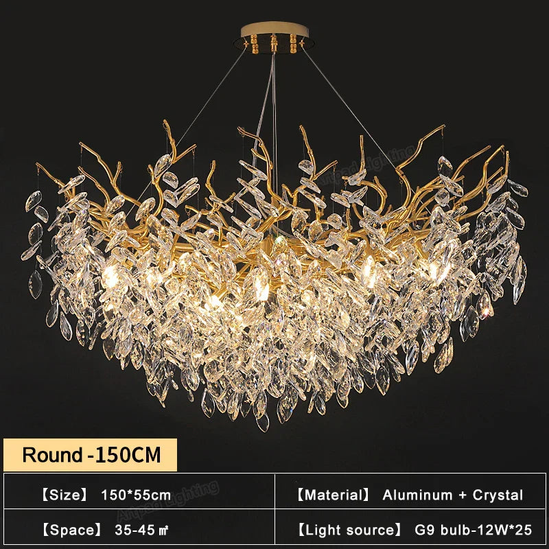 DecorBites™ ثريات كريستال ذهبية لغرفة الطعام، مصباح تعليق فرعي، إضاءة كبيرة