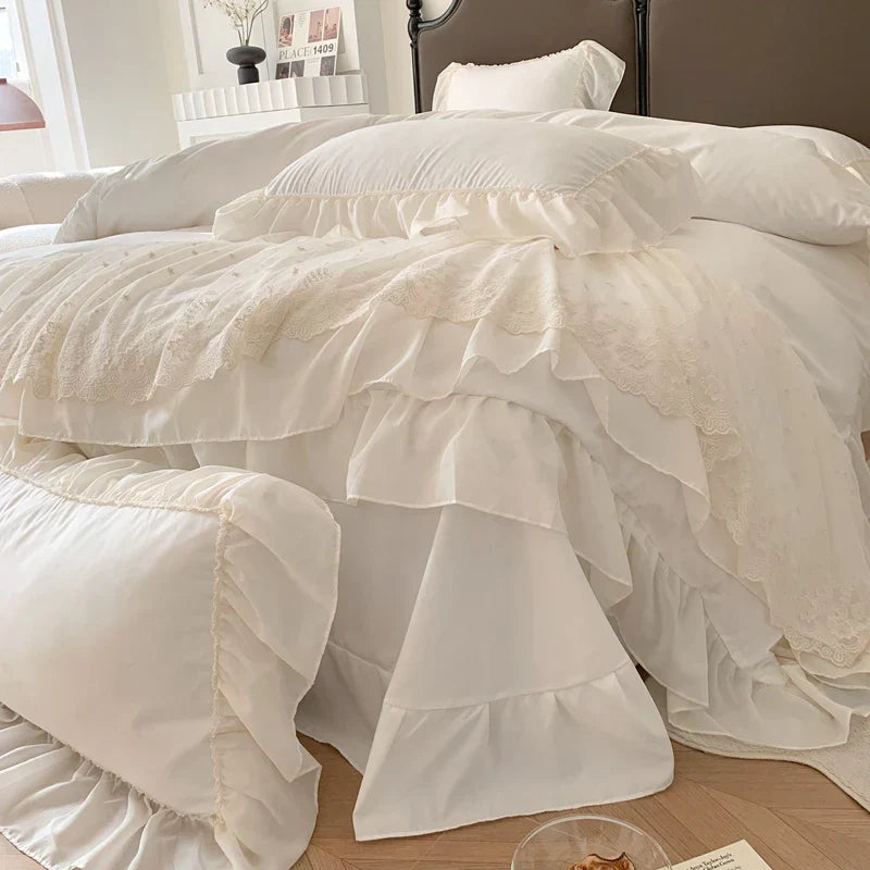 DecorBites™ French Princess Wedding Bedding Set, Cozy Queen King Size Duvet Cover, Bed Sheet