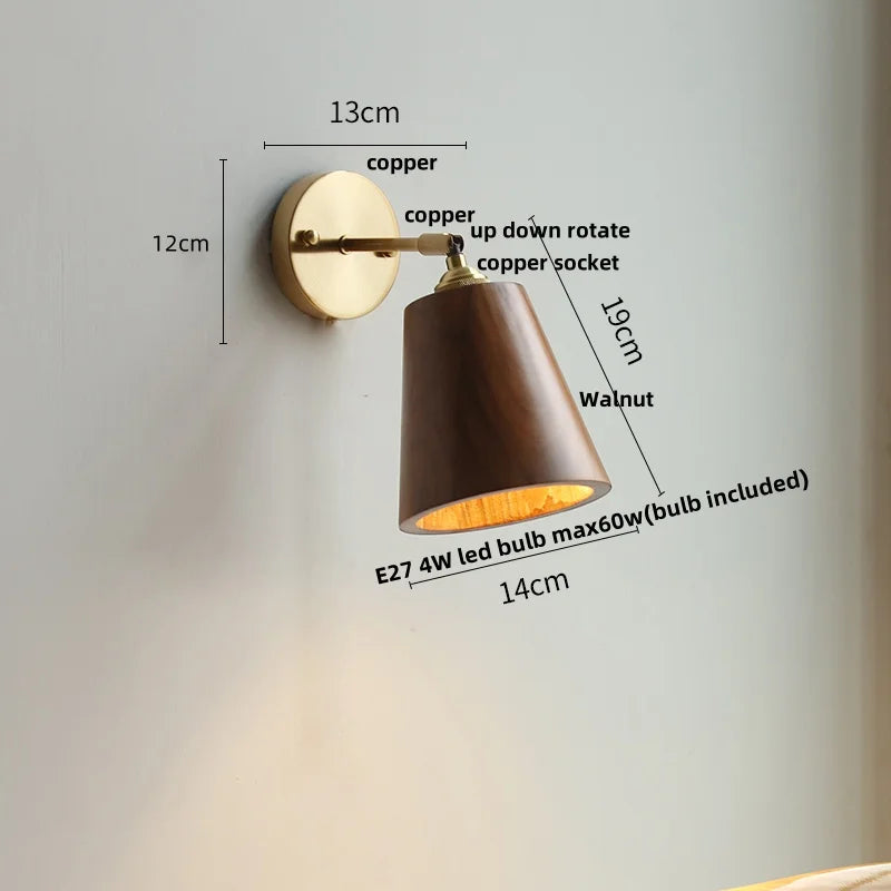 DecorBites™ LED Walnut Wood Wall Sconce Pull Chain Switch Modern Japanese Style Mirror Light