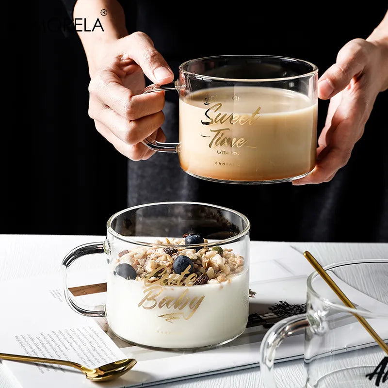 DecorBites™ Creative Alphabet Glass Juice Cup with Handle | Personalized Office Tea and Dessert Cup