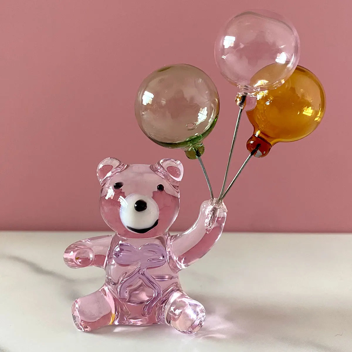 DecorBites™ Crystal Bear with Balloons Glass Figurine: Charming Home Table Decor - Kids Birthday Gift