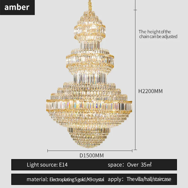 DecorBites™ Crystal Villa Chandelier: Luxe European Duplex Hall Lighting - Elegant Living Room Decor