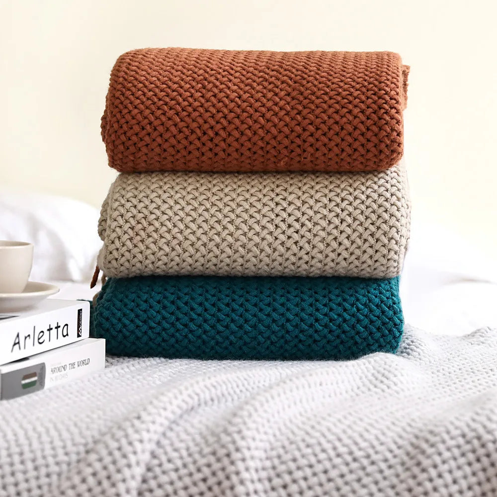 بطانية أريكة منسوجة Nordic DecorBites™ - فوطة نهاية سرير ناعمة من مزيج الصوف لديكور غرف نوم الفنادق