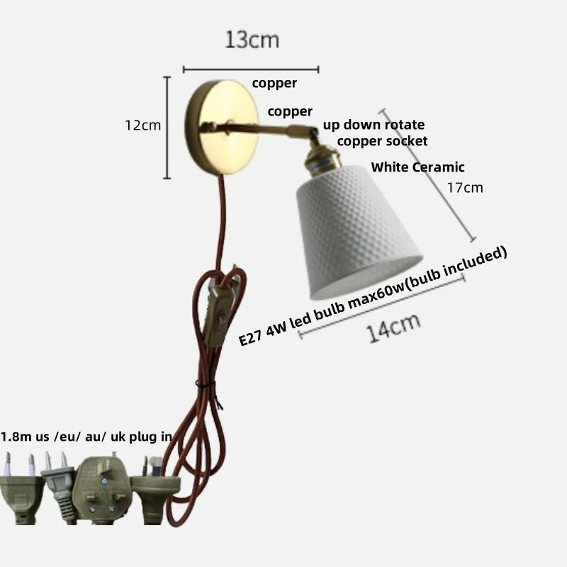 DecorBites™ Ceramic LED Wall Lights with Pull Chain Switch for Bathroom Mirror