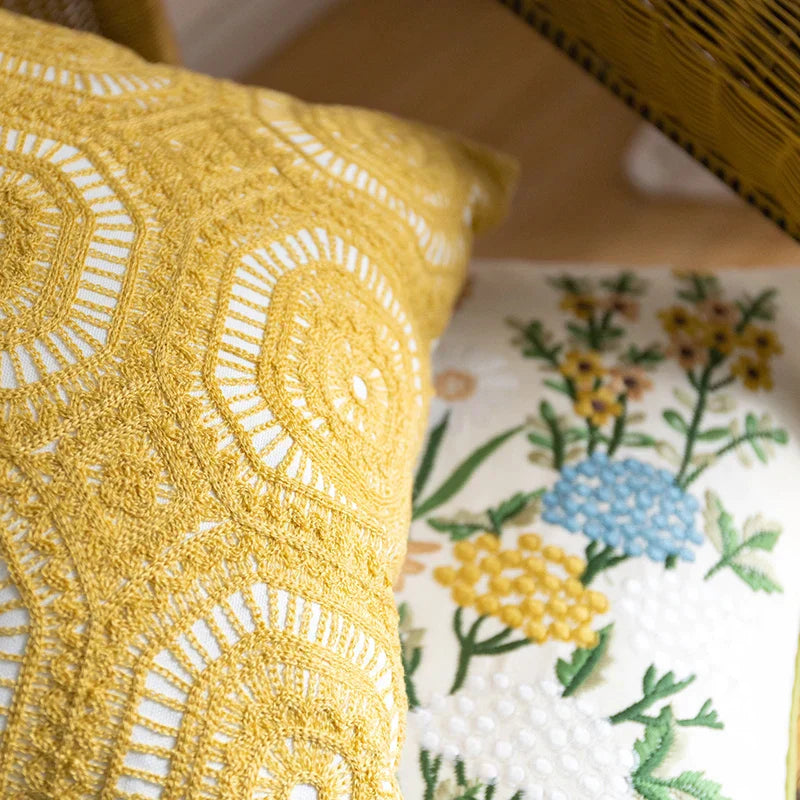 DecorBites™ Cotton Linen Embroidery Japanese Style Pillowcase 45x45cm