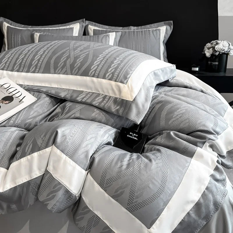 DecorBites™ Cotton Jacquard Duvet Cover Set for Queen Double Bed - High End & Cozy